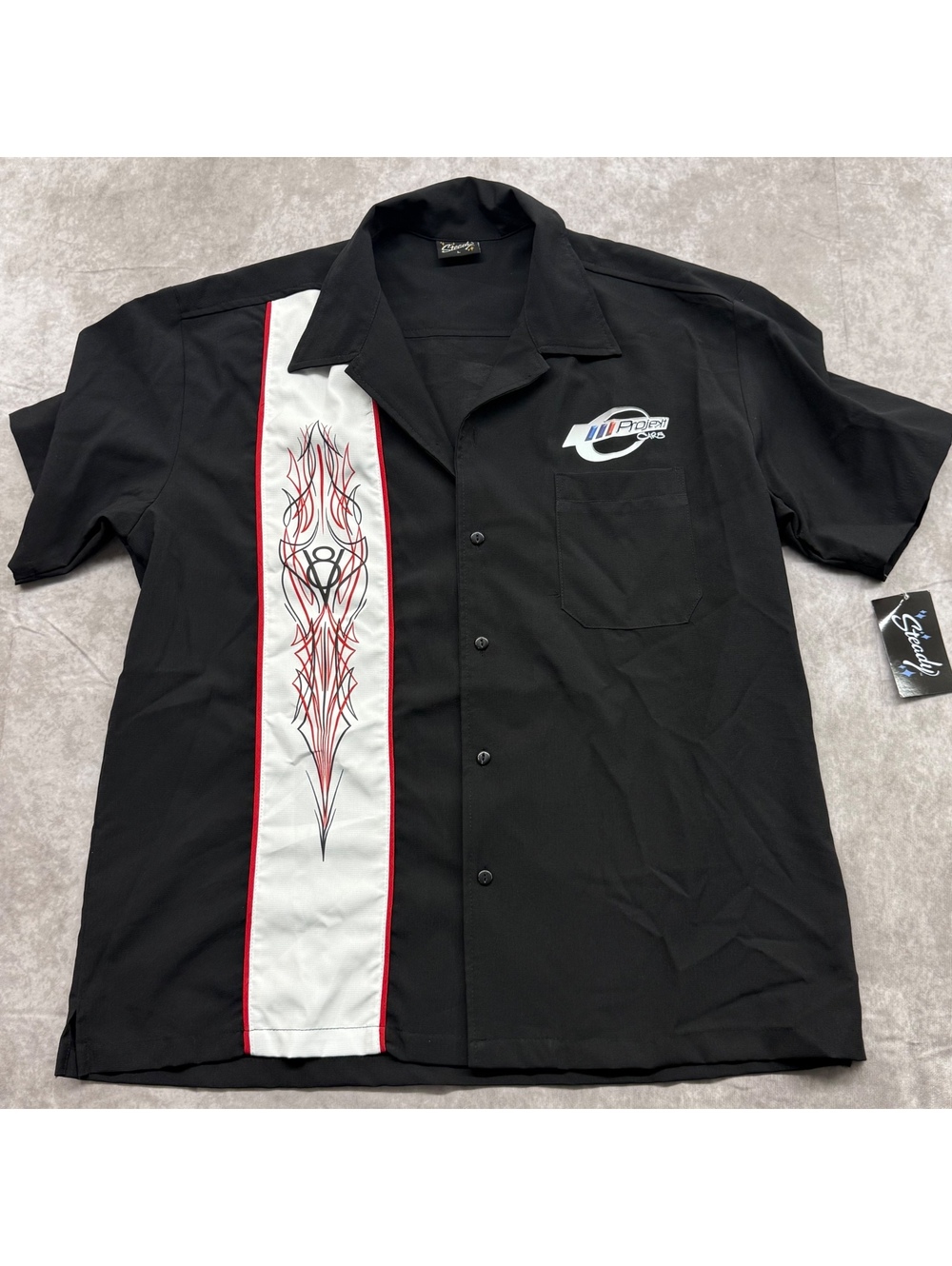 Steady Clothing Project CARS V8 Pinstripe Bowling Shirt Rockabilly Promo Men's L